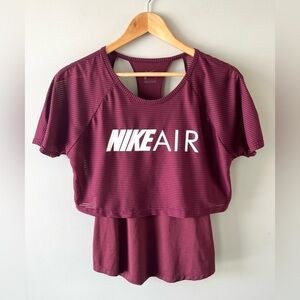 Nike Air Layered Crop Tank Top Burgundy Size S Racerback Athletic Gym Stretch